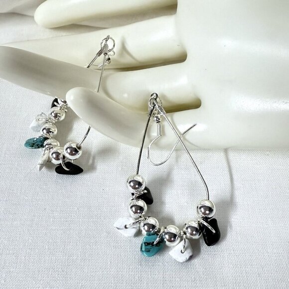 Sterling Silver Turquoise Quartz Agate Dangle Earrings - Picture 3 of 6